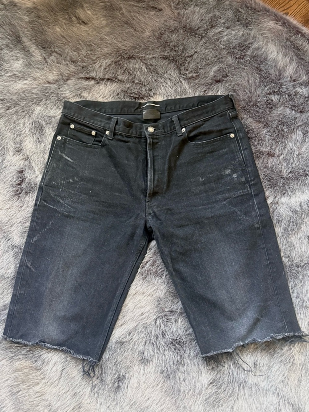 Saint Laurent Black Cutoff Denim Shorts with Raw Hem